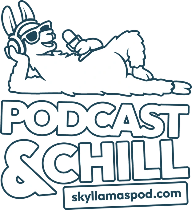 McLlama lying back with a microphone: Podcast and Chill